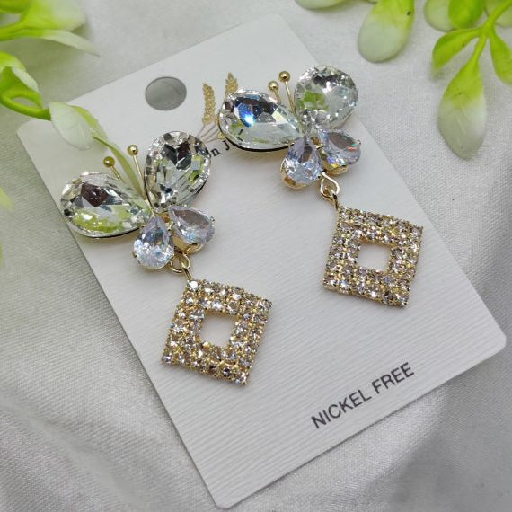 Imported Dazzling Butterfly And Diamond Drop Earrings – Nickel-free Sparkle