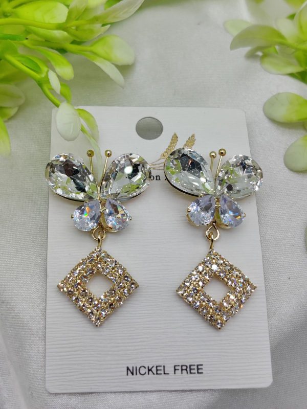 Imported Dazzling Butterfly And Diamond Drop Earrings – Nickel-free Sparkle