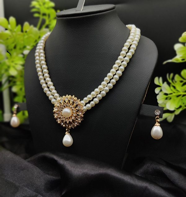 Imported Timeless Pearl Necklace Set With Radiant Pendant & Earrings | Girls & Women Fashion