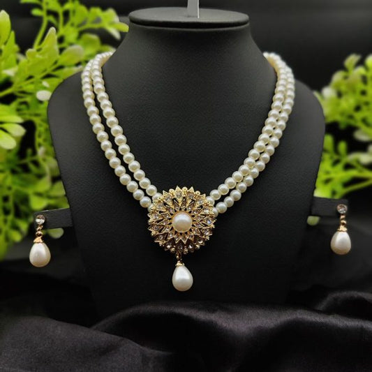 Imported Timeless Pearl Necklace Set With Radiant Pendant & Earrings | Girls & Women Fashion