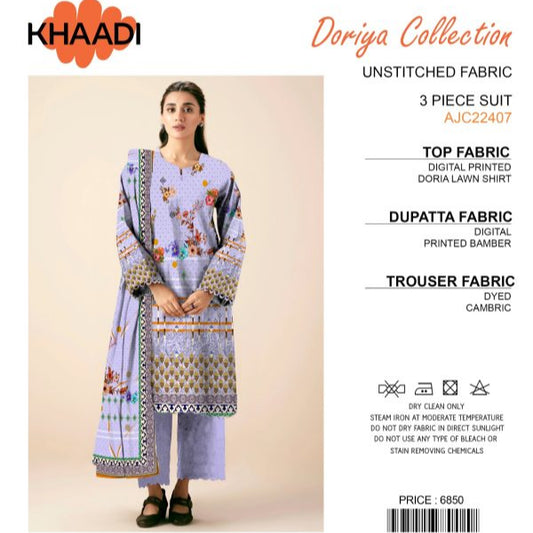 Khaadi Doriya Collection 3 Pcs Lawn | Unstitched Fabric Casual Wear